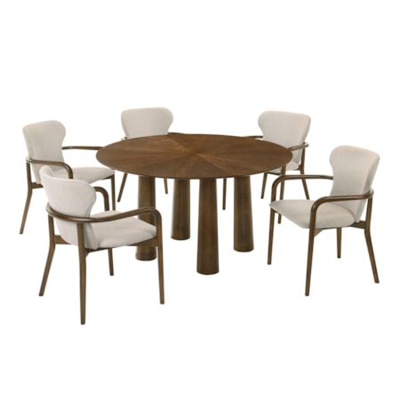 6-pc. Round Wooden Dining Set w/Uph. Chairs