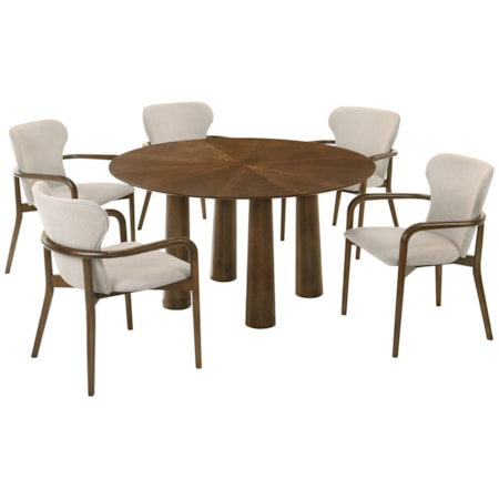 6-pc. Round Wooden Dining Set w/Uph. Chairs