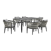 Transitional 7-Piece Patio Dining Set with Rope Accents and Water Resistant Tabletop