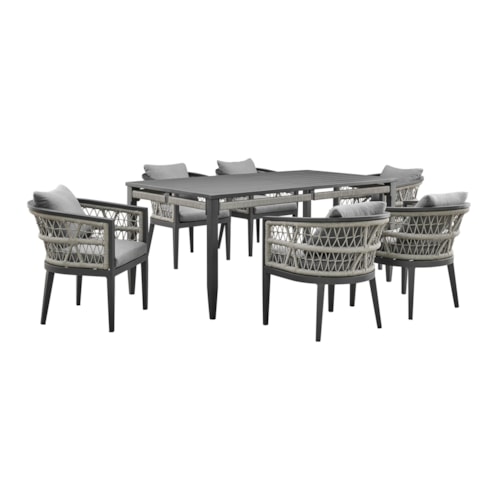 Transitional 7-Piece Patio Dining Set with Rope Accents and Water Resistant Tabletop