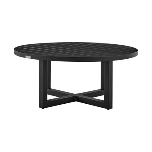 Contemporary 42" Round Outdoor Coffee Table with Slat-Top Design