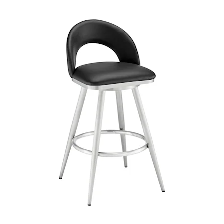 Contemporary Black Barstool with Stainless Steel Legs