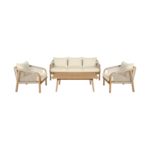 Coastal 4-Piece Patio Set with Cushion Seating and UV Resistant Table Wood