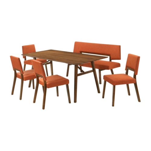 Mid-Century Modern 6-Piece Wood Dining Table Set with Bench