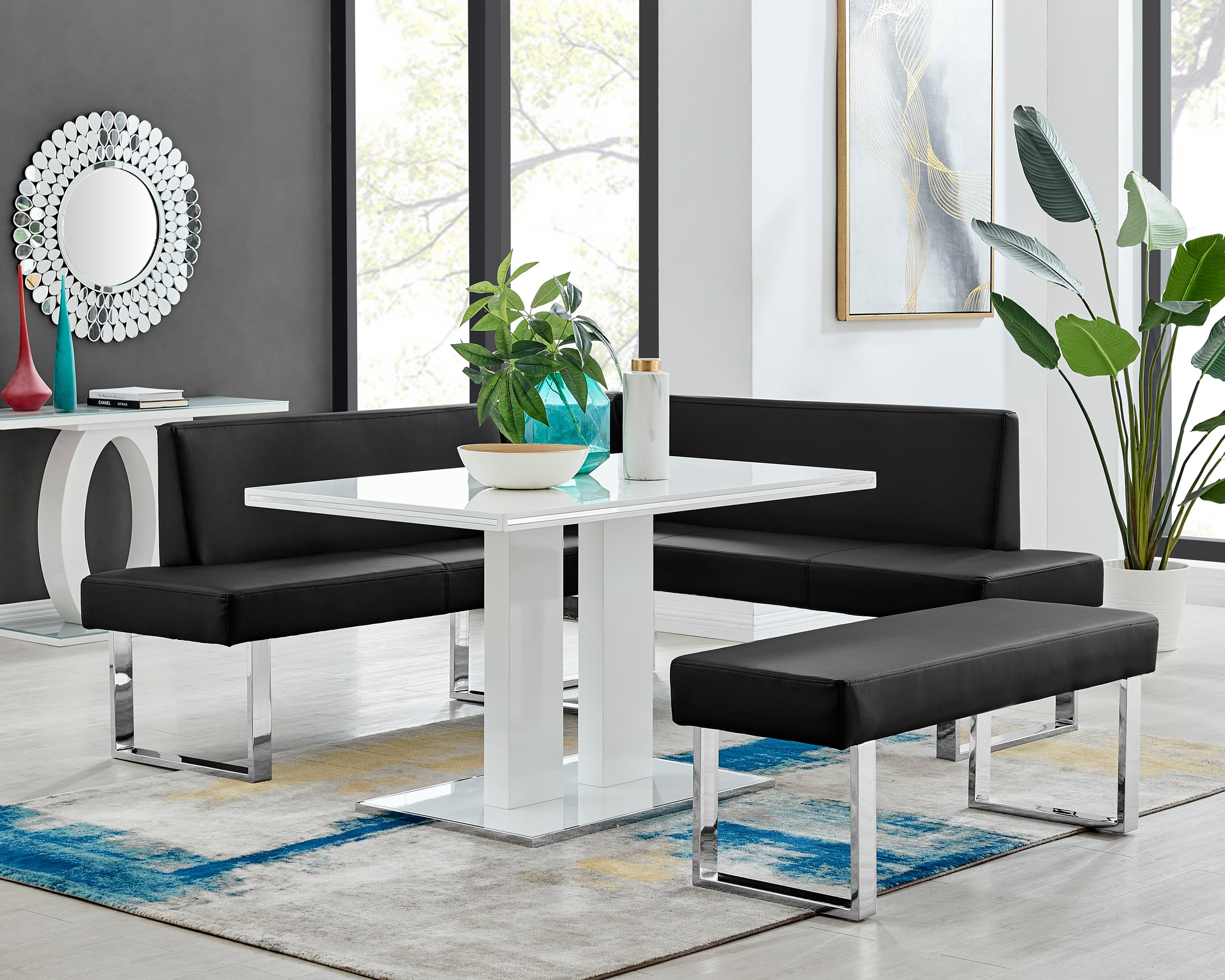 Armen Living Amanda 3-Piece Bench Dining Set