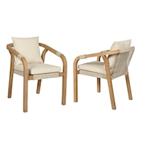 Coastal Patio Dining Chairs with Cushion Seating- Set of 2