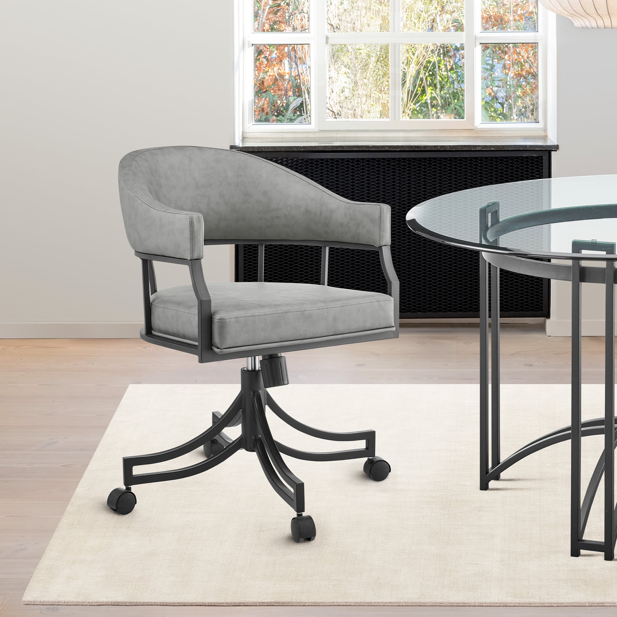 Armen Living Tibet Swivel Dining Chair w/ Casters