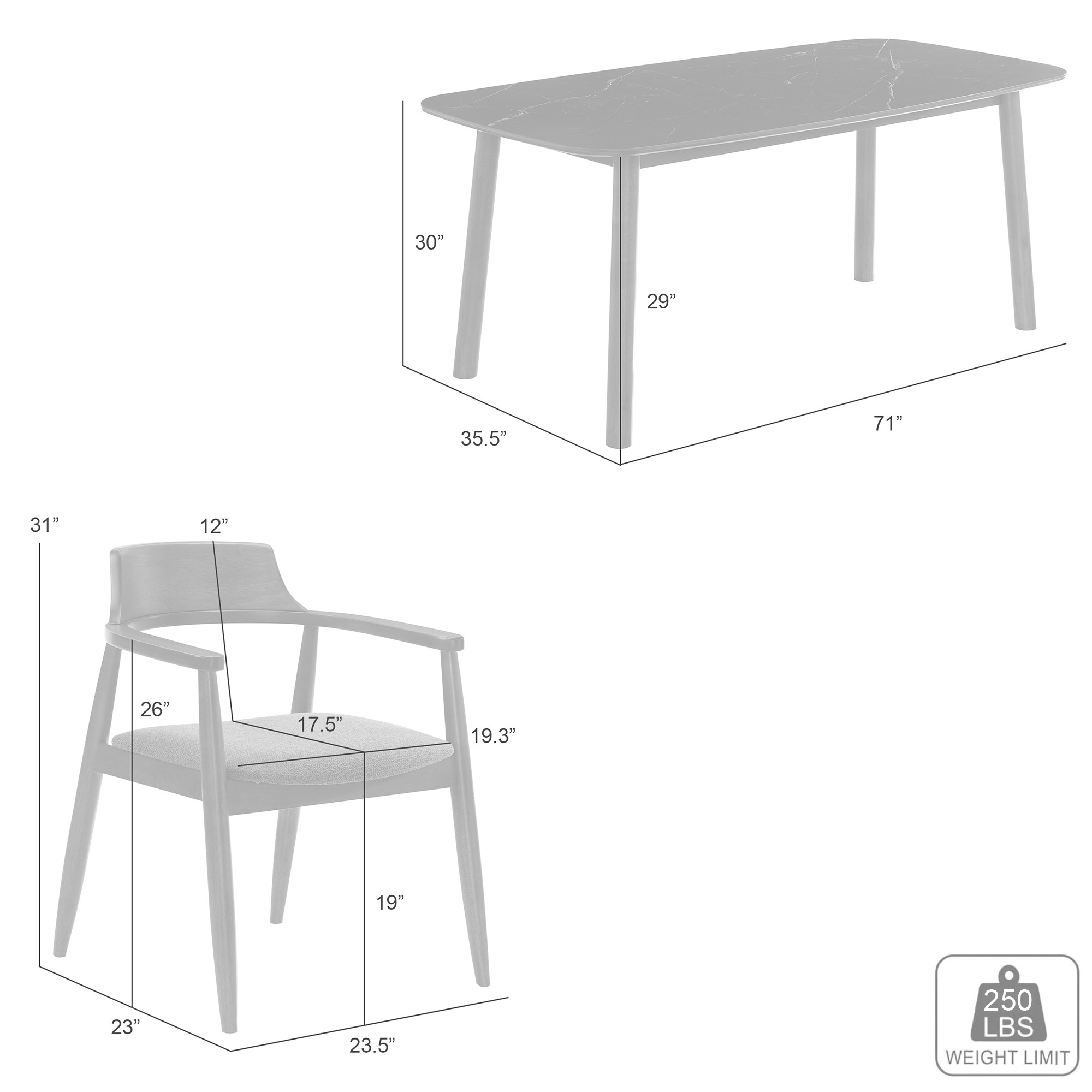 Armen Living Emorie 7-pc. Mid-Century Modern Dining Set