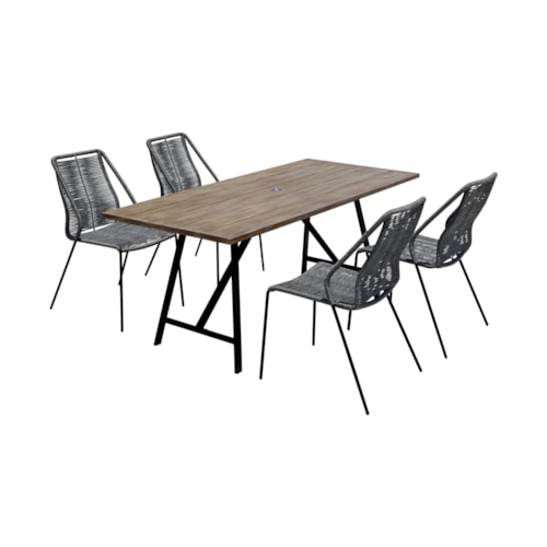 Contemporary 5-Piece Dining Set with Metal and Rope Chairs