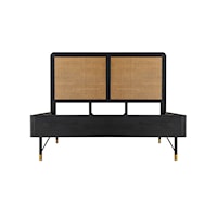 Contemporary Queen Platform Bed with Woven Cane Headboard