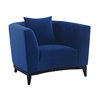 Mid-Century Modern Blue Velvet Accent Chair with Black Wood Base