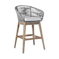 Tutti Frutti Indoor Outdoor Bar Height Bar Stool in Aged Teak Wood with Grey Rope