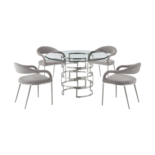 Contemporary 5-pc. Dining Set with Round Glass-Top Dining Table and Upholstered Chairs