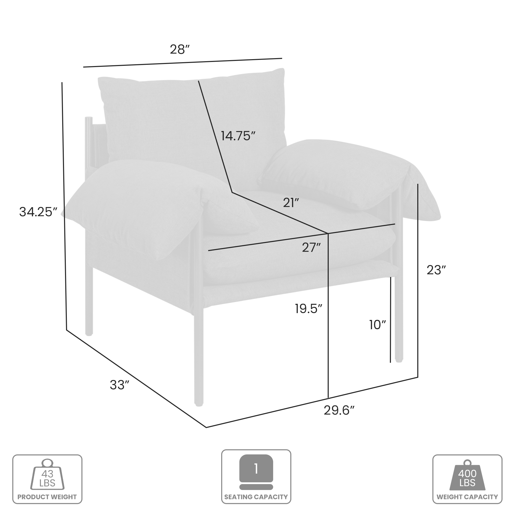 Armen Living Bloom Pillow-Arm Accent Chair
