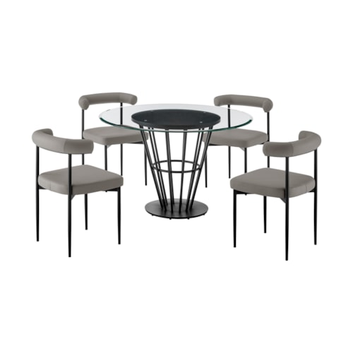 Contemporary 5-Piece Round Dining Table Set with Glass Top
