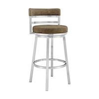 Contemporary Swivel Bar Height Faux Leather and Metal Bar Stool