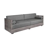 Contemporary Gray Outdoor Sofa with Slatted Wood Arms