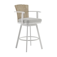 Farmhouse Gray Outdoor Swivel Barstool with Wood Back