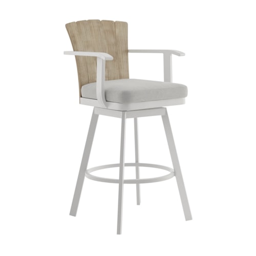 Farmhouse Gray Outdoor Swivel Barstool with Wood Back