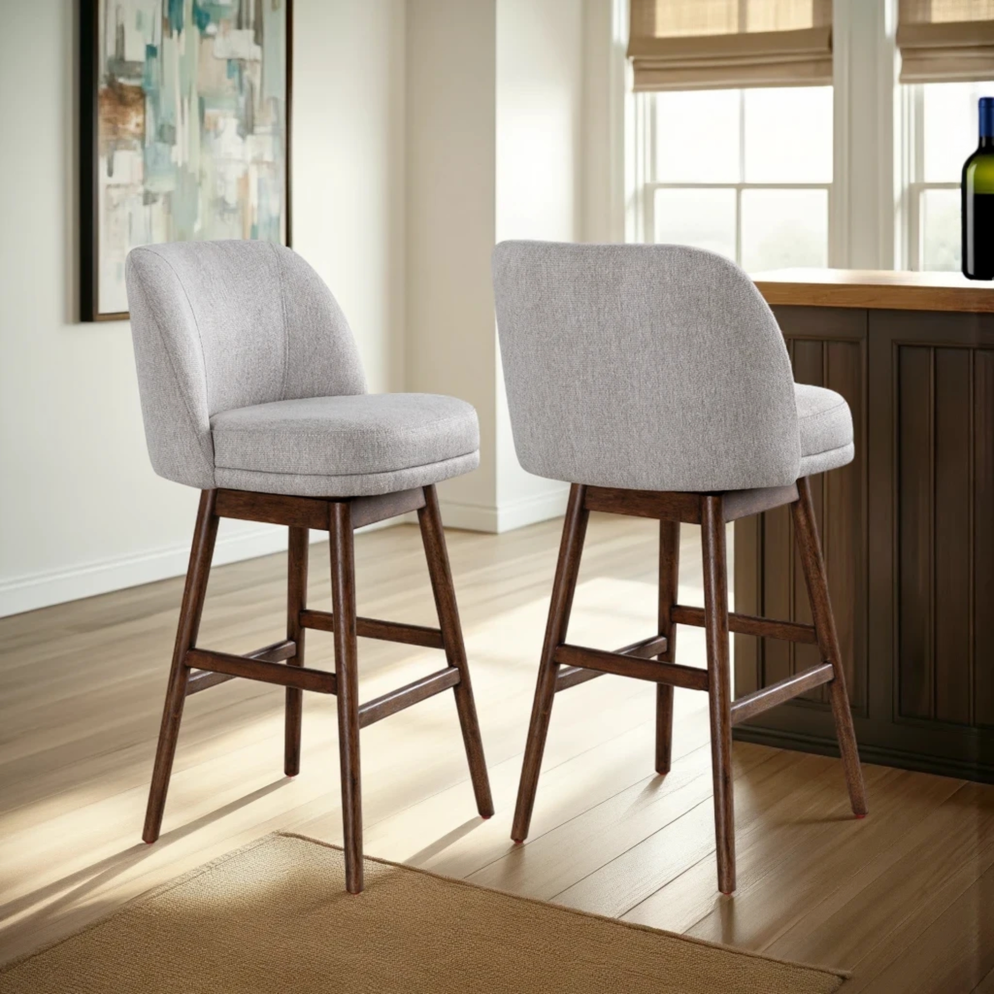 Armen Living Sadie Upholstered Solid Wood Swivel Barstool