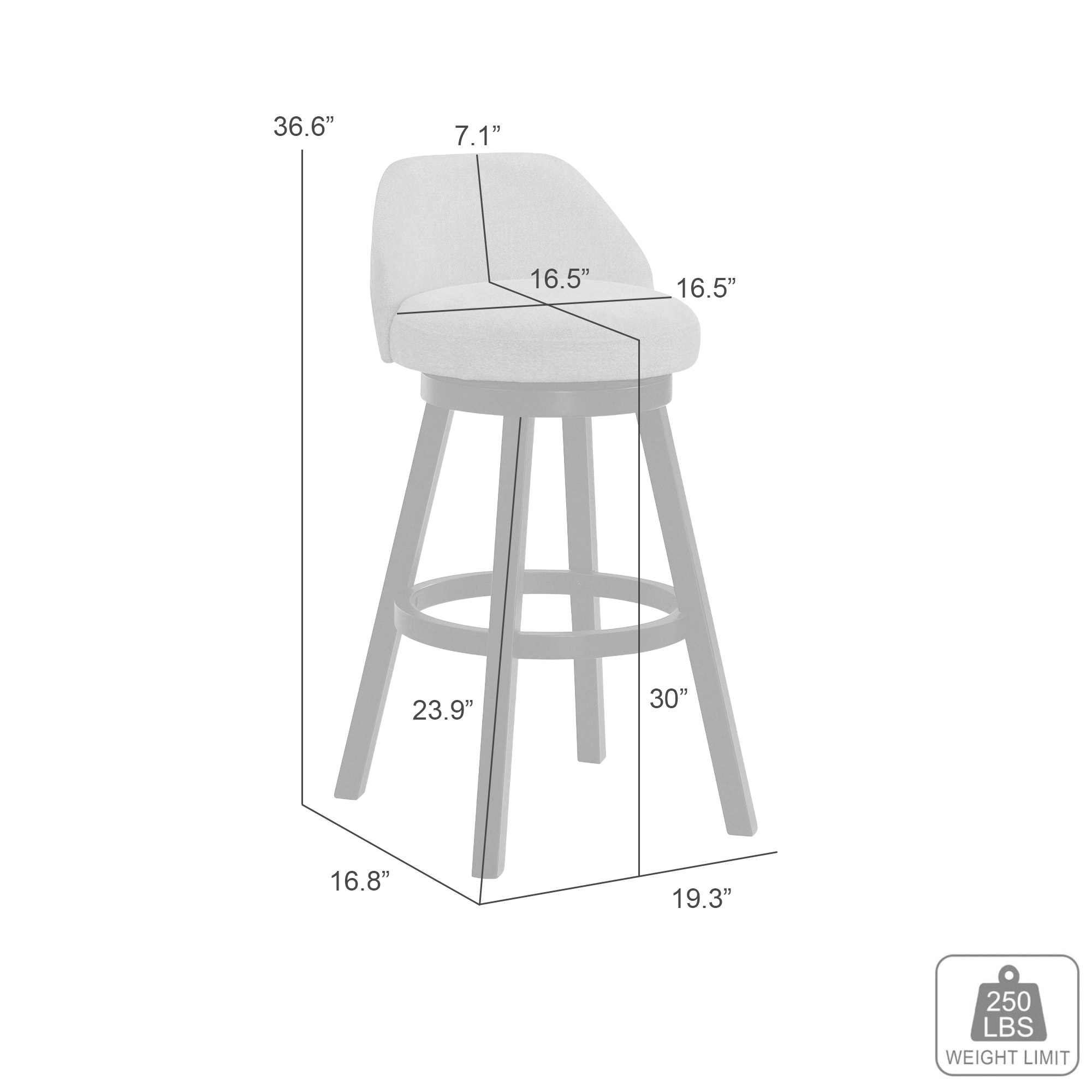 Armen Living Erika Low Curved-Back Swivel Barstool