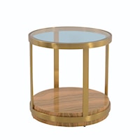 Contemporary Round Glass Top End Table with Brushed Gold Frame