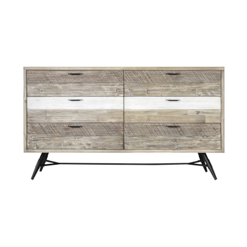 6 Drawer Dresser in Two Tone Acacia Wood
