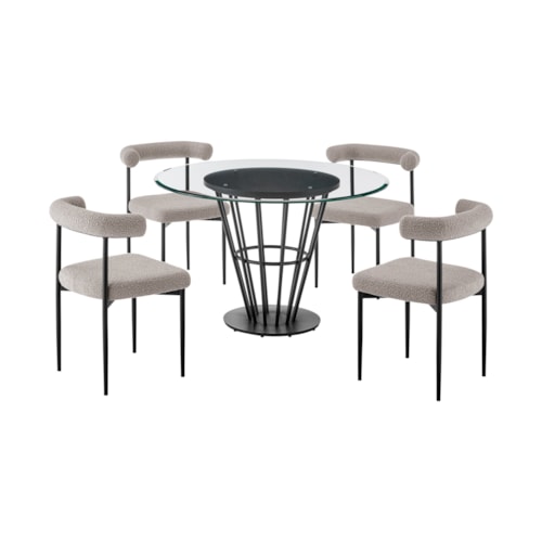 Contemporary 5-Piece Round Dining Table Set with Glass Top