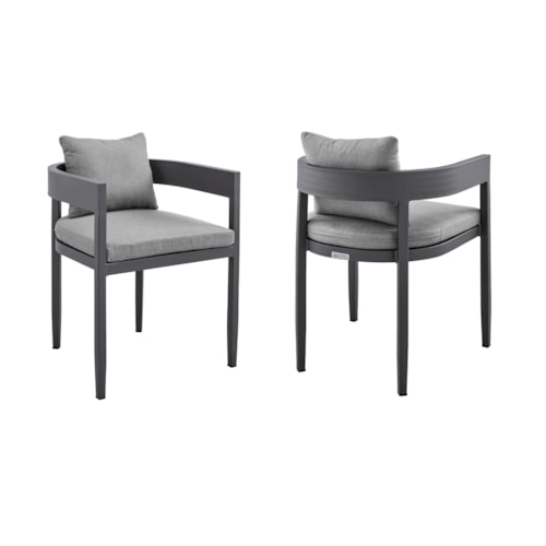 Contemporary Outdoor Dining Chair with Gray Cushions - Set of Two