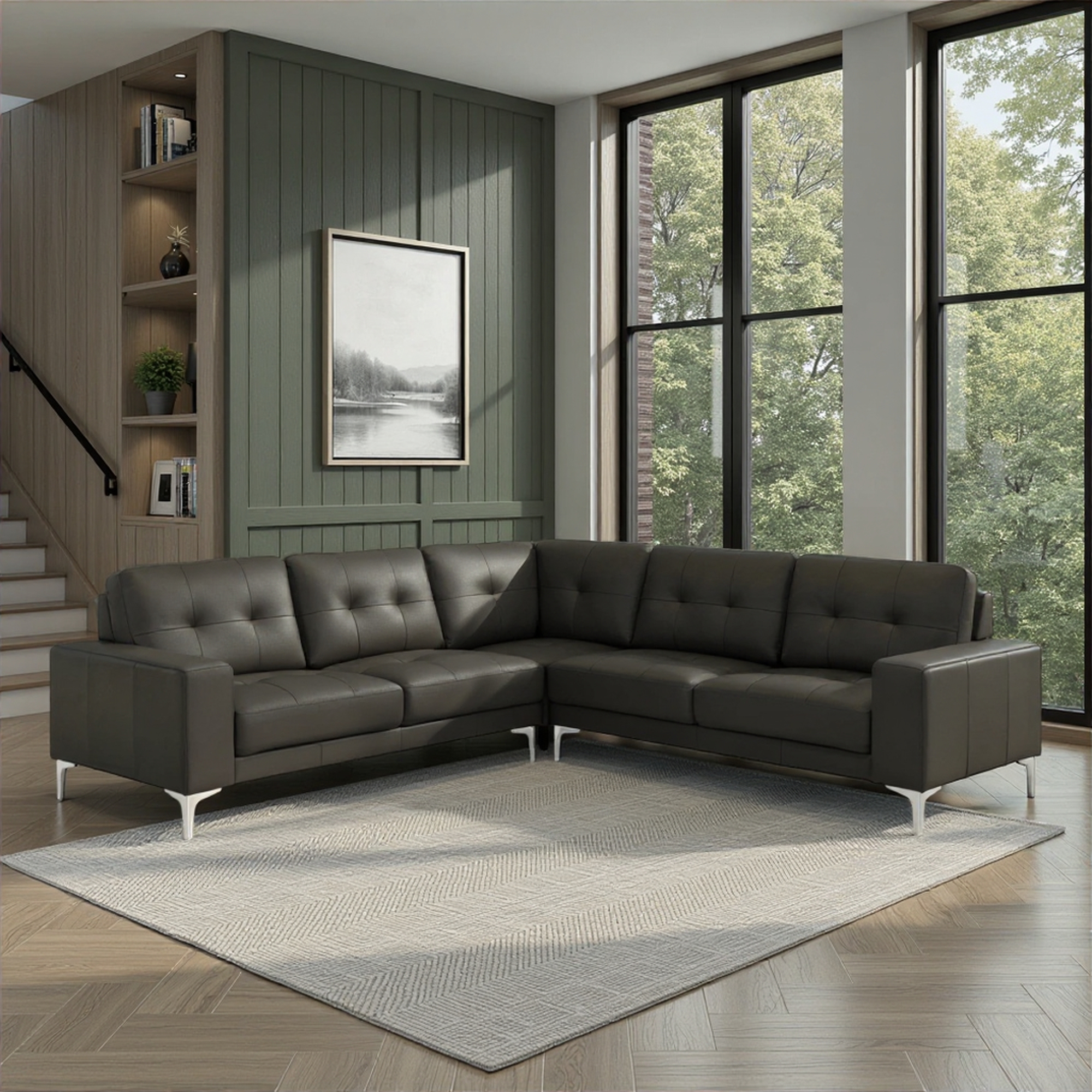 Armen Living Pimentel 3-pc. Genuine Leather Sectional Sofa