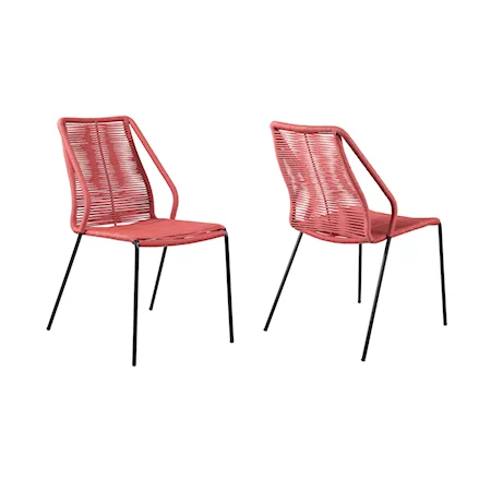 Set of 2 Indoor Outdoor Stackable Steel Dining Chairs with Brick Red Rope