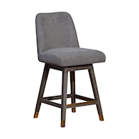 Transitional Swivel Counter Stool in Gray Oak Wood Finish with Gray Boucle Fabric