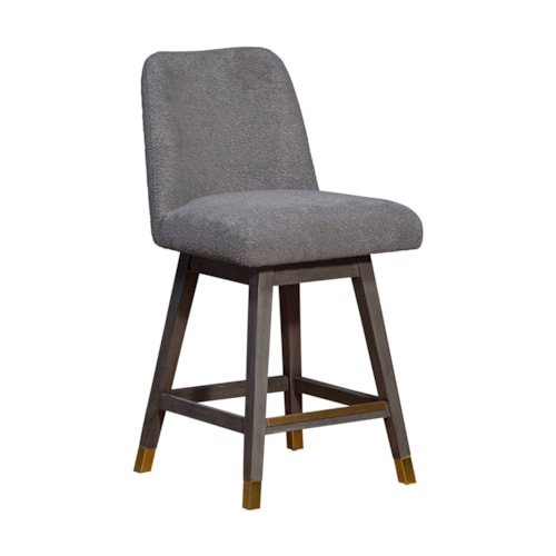 Transitional Swivel Counter Stool in Gray Oak Wood Finish with Gray Boucle Fabric Seat