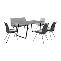 Contemporary 6-Piece Pewter Rectangular Dining Set with Bench