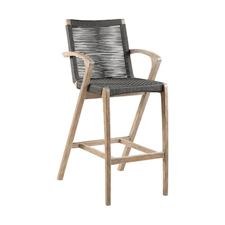 26" Light Eucalyptus Wood and Charcoal Rope Counter Stool