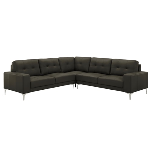 Modern 3-pc. Genuine Leather L-Shape Sectional Sofa with Tufted Back