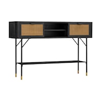 Contemporary 2-Drawer Console Table with Woven Cane