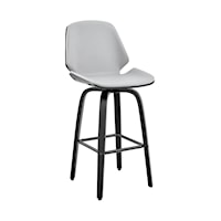 Black Wood Swivel Bar Stool with Gray Faux Leather Seat