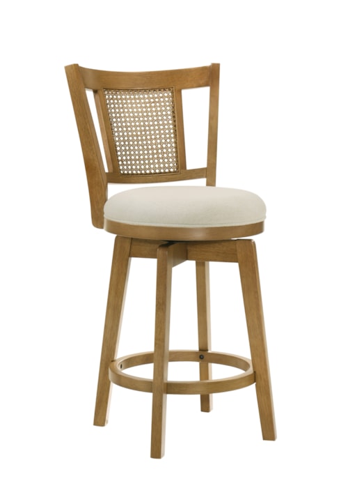 Transitional Splat-Back Upholstered Swivel Barstool
