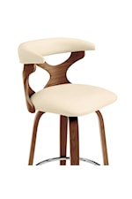 Armen Living Zenia Zenia 26" Swivel Counter Stool in Gray Faux Leather and Walnut Wood