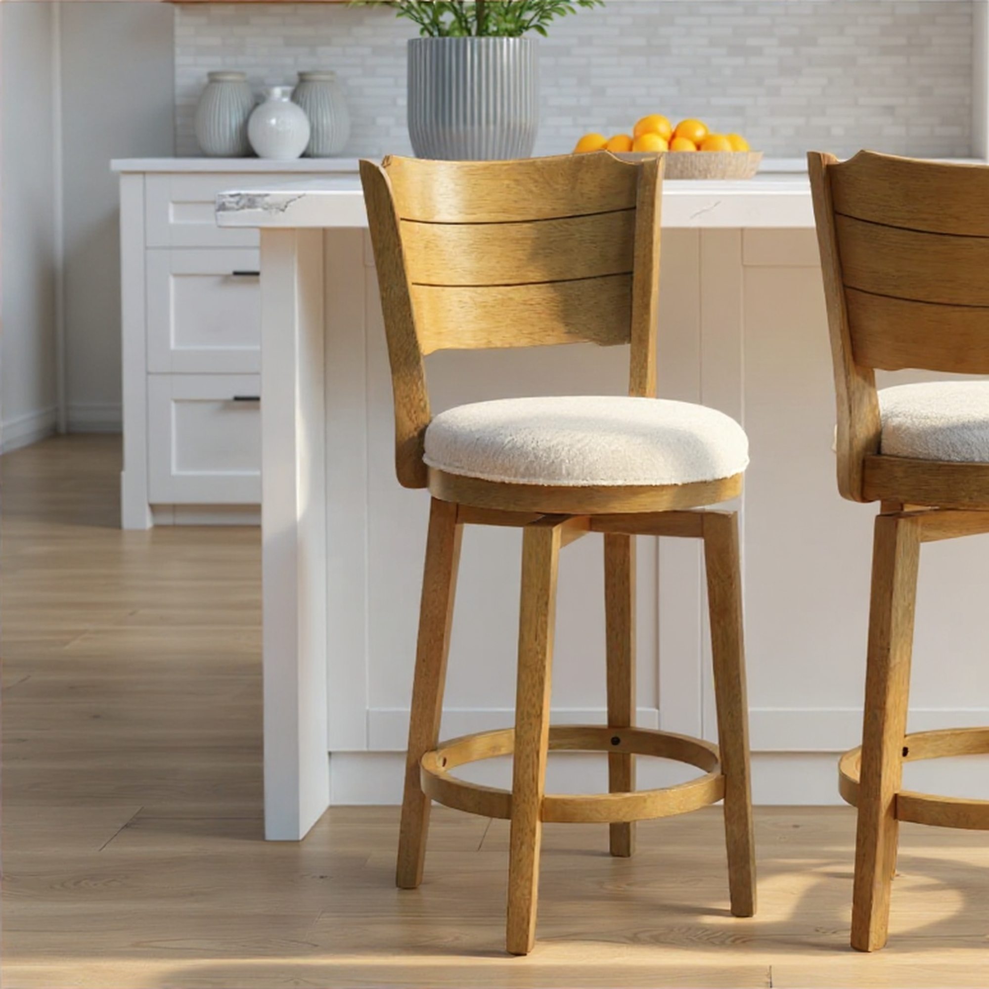 Armen Living Winsley Wooden Swivel Counter Stool w/Uph. Seat