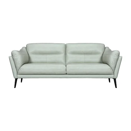 Mid-Century Modern Leather Sofa with Pillow Arms
