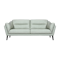 Mid-Century Modern Leather Sofa with Pillow Arms