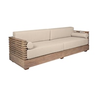 Contemporary Brown Outdoor Sofa with Slatted Wood Arms