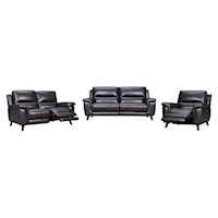 Contemporary Brown Leather Power Reclining Living Room Set with USB