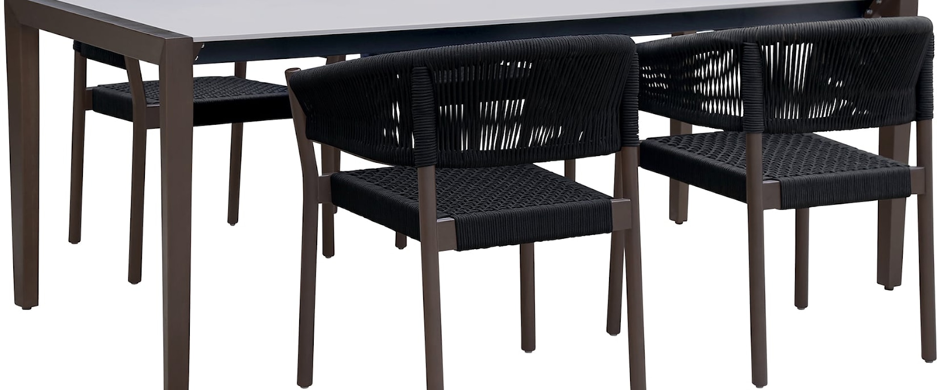 Contemporary Indoor-Outdoor 5-Piece Dining Set in Dark Eucalyptus Wood with Superstone and Black Rope