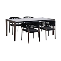 Contemporary Indoor-Outdoor 5-Piece Dining Set in Dark Eucalyptus Wood with Superstone and Black Rope