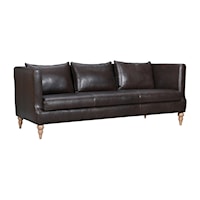 Transitional Brown Leather Bench Sofa with Turned Legs