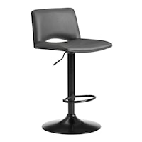 Thierry Adjustable Swivel Gray Faux Leather and Black Metal Bar Stool