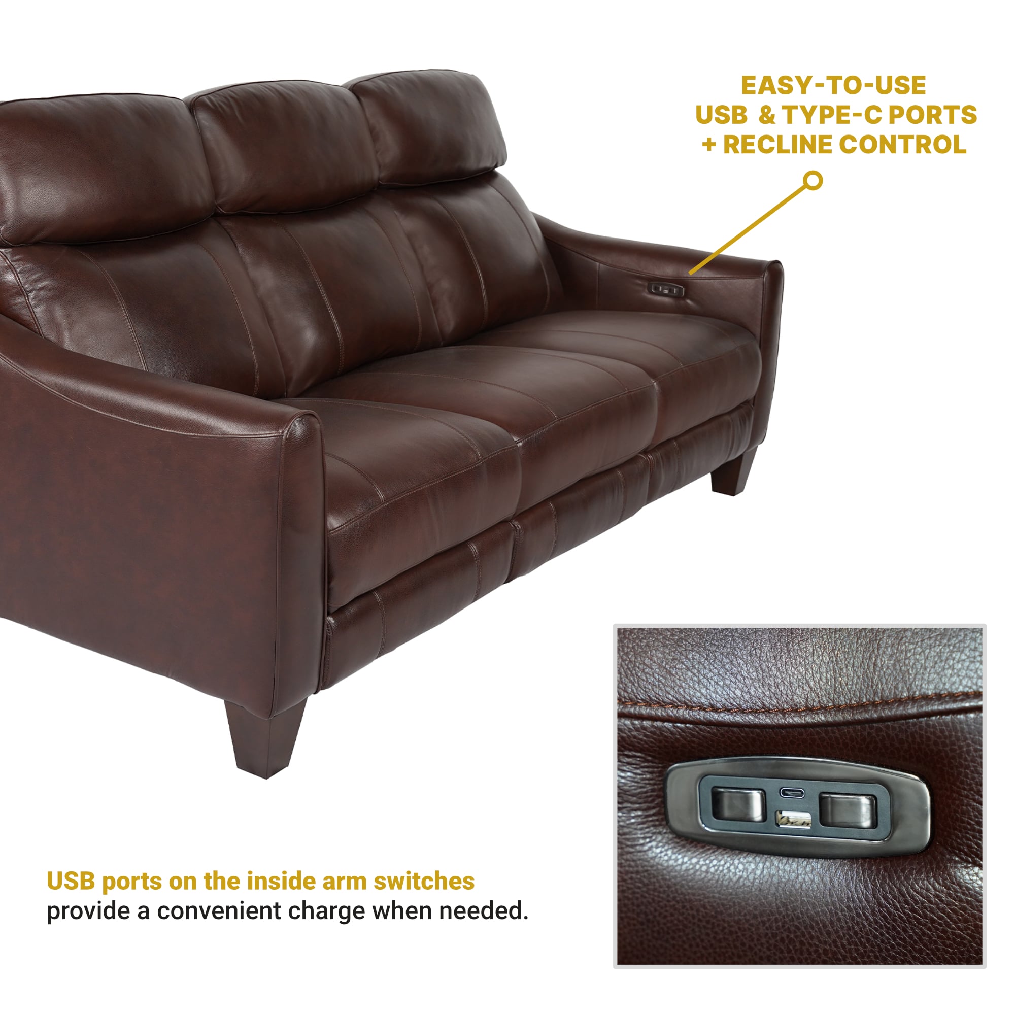 Armen Living Milos Power Reclining Sofa